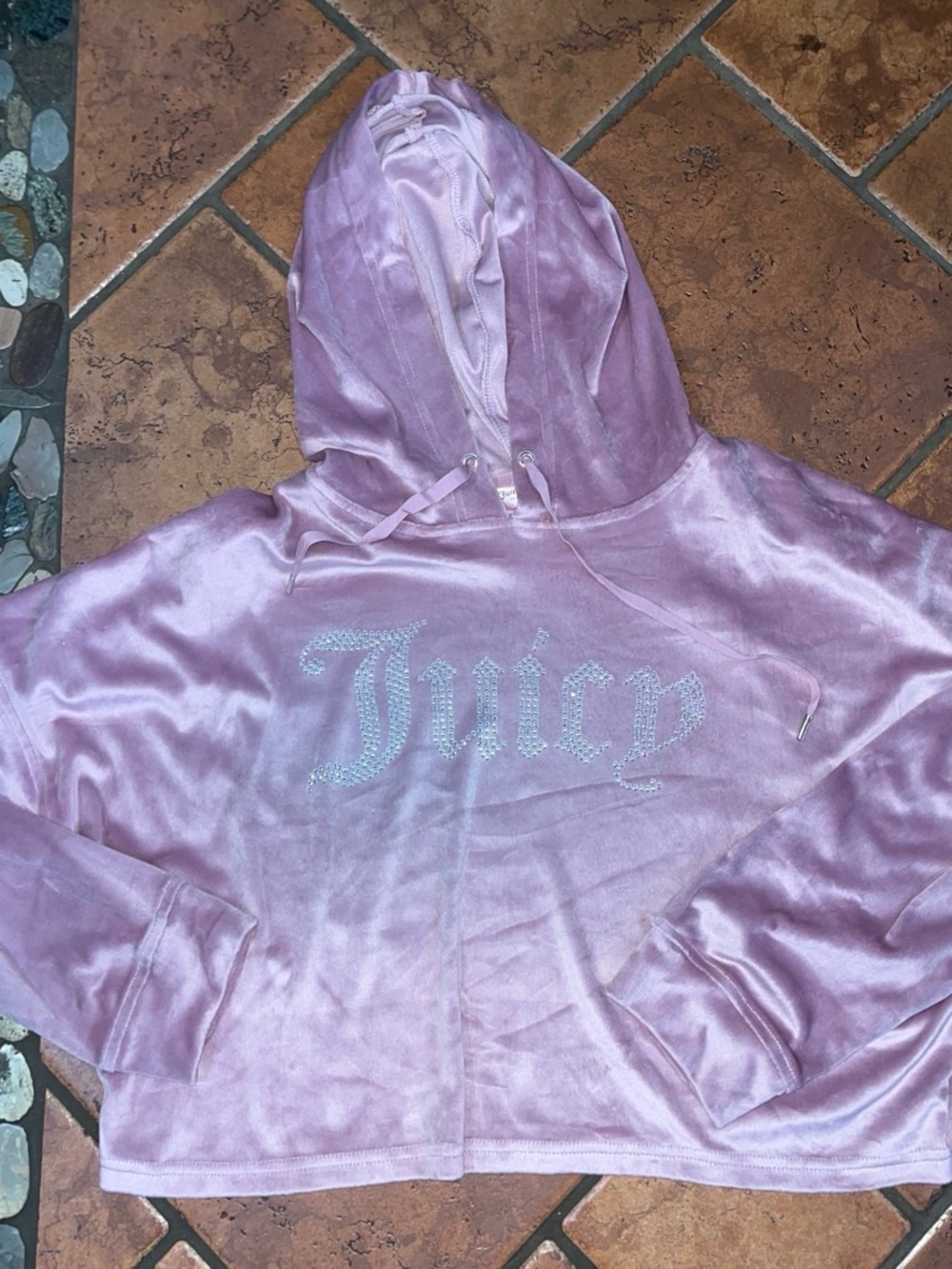 Juicy Couture Lilac Velour Rhinestone-Logo Hoodie